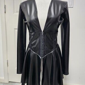 Long sleeve mini dress with corset - wet look
